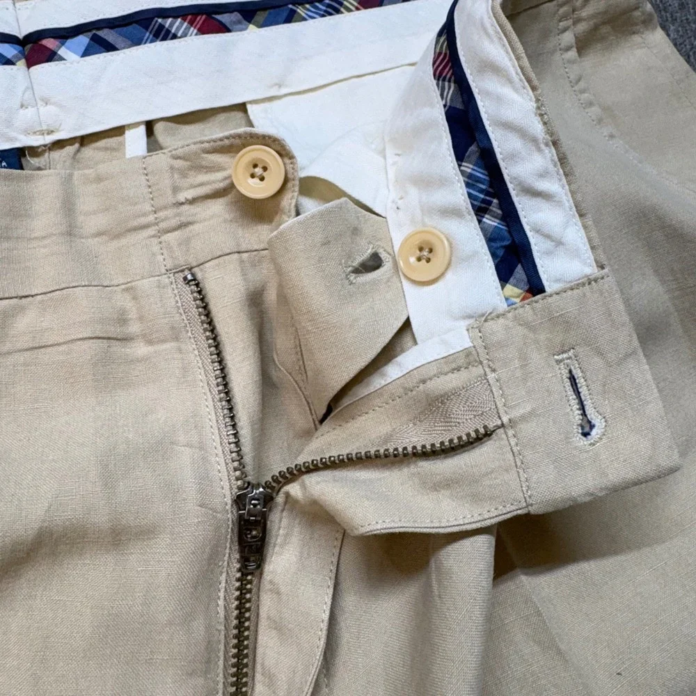 Polo Ralph Lauren Mens 36x27.5 Beige Linen Silk Blend Flat Front Trousers Pants